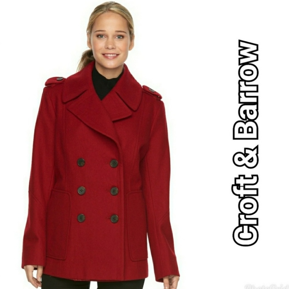 Women's plus size red wool pea coat plus size 1X Croft & Borrow NWT